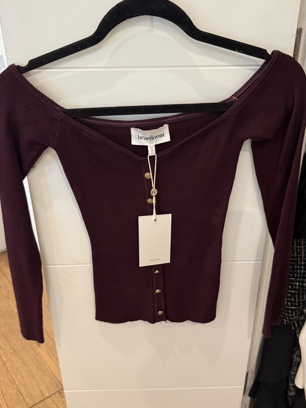 Heartloom Deep Plum Ribbed Off-Shoulder Button-Front Top